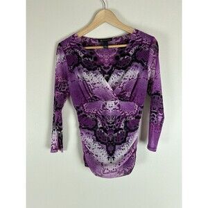INC Leopard Cheetah Print Mesh Shirt Women's M Long Sleeve Lined Top 90s Grunge